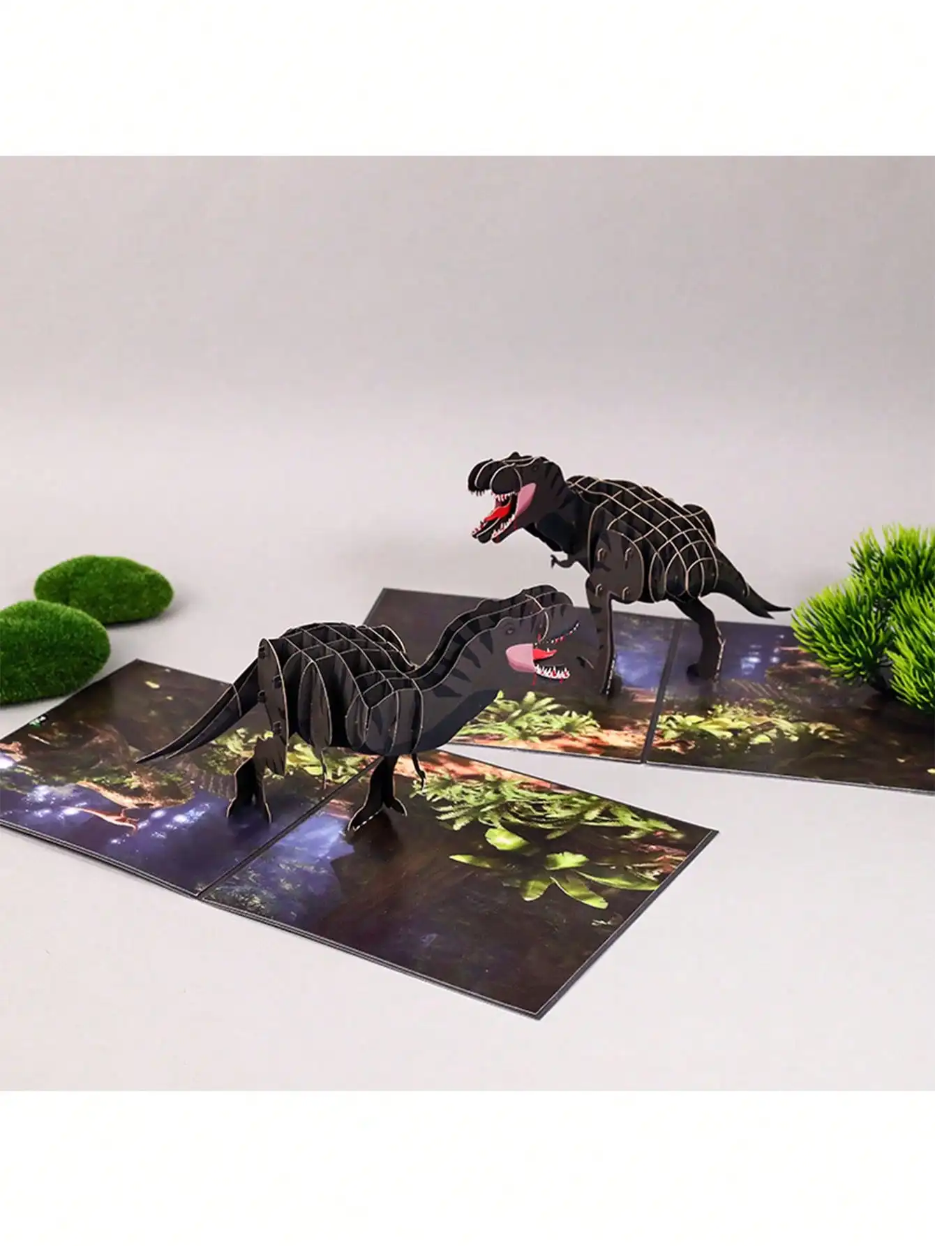 Tarjeta de felicitación estereoscópica de dinosaurio, escultura de papel 3D creativa, Mensaje de bendición, tarjeta pequeña, tarjeta de cumpleaños, 1 Juego