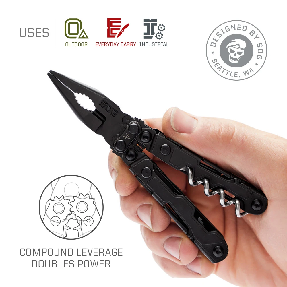 SOG 19 in 1 PowerLitre Multi-Tool Tactical Folding Pliers Mini EDC Hand Tools Knives Outdoor Survival Camping Supplies PL1002CP