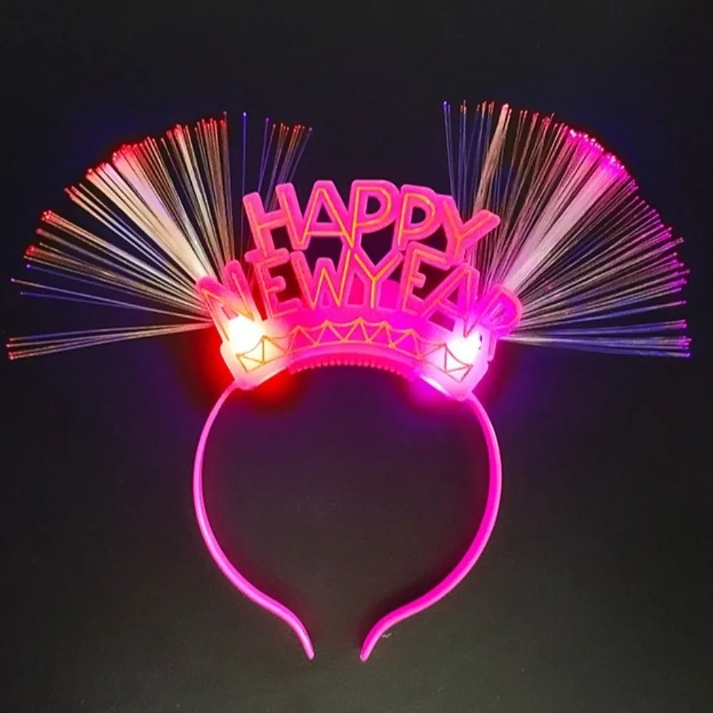 

LED Glow 2026 Happy New Year Headband Photographic Headwear Optic Fiber Light Up 2026 Glow Sticks Colorful Number Letter