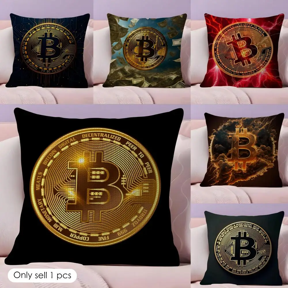 Cool Bitcoin Cushion Cover Natural Linen Pillow Case Double-Sided Print Decorative Sofa Pillowcase Home Decor Gift