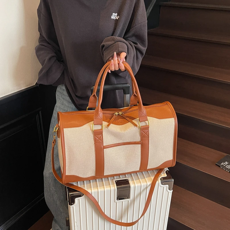 

Холщовая сумка через плечо для женщин, новинка 2025 года, модная лоскутная сумка, большая вместительная дорожная сумка для покупок, повседневные сумки на плечо