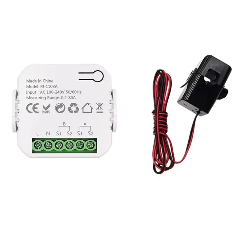 DT51 Tuya Smart Life WiFi for Energy Monitor Bidirectional 1 Channel with CT Clamp App Monitor Real-Time Power Tracking 80A