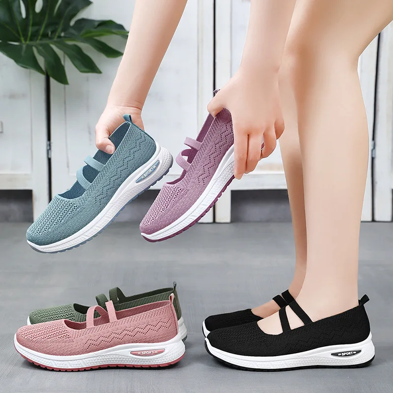 Women's Shoes 2024 Summer New One Step Single Shoes Large Mom Sports and Leisure Lazy Shoes Women's Breathable Mesh