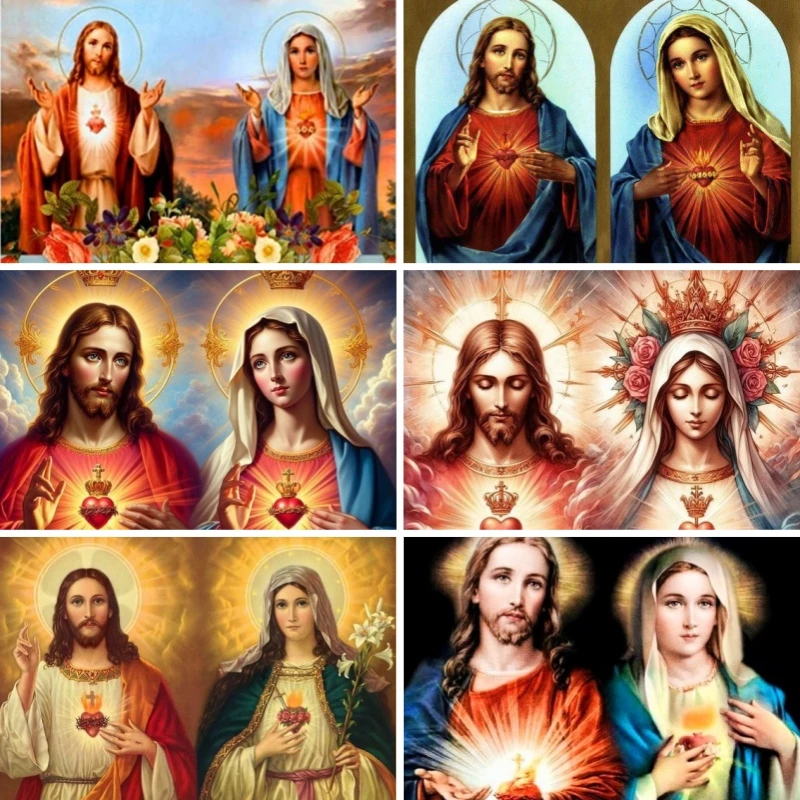 Coração sagrado de jesus e coração imaculado da maria cristã kits de pintura diamante arte artesanato para decoração de parede de casa presentes