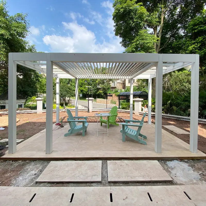 Villa Large Size Powder Coating Aluminum Alloy Pavilion Outdoor Sunshade and Rainproof Gazebo Anti Rust Swimming Pool Pergola