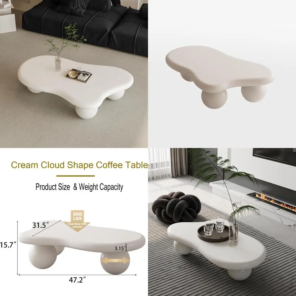 

47.2 Modern 3-Leg Coffee Table, Suitable for Center or Living Room, Compact and Stylish, Cream White Finish