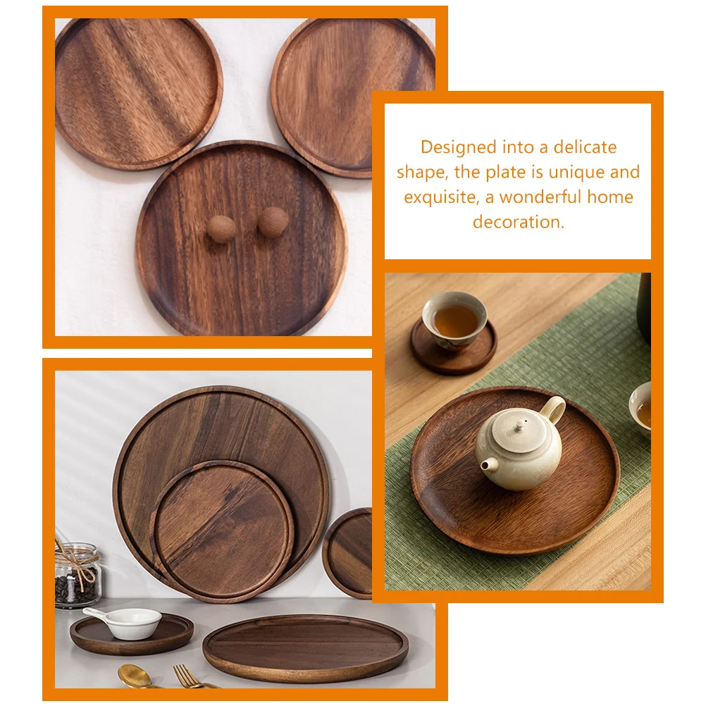 

Round Wooden Fruit Plate Walnut Snack Serving Tray Wood Platter for Dining Room Cafe Round Wooden Tray