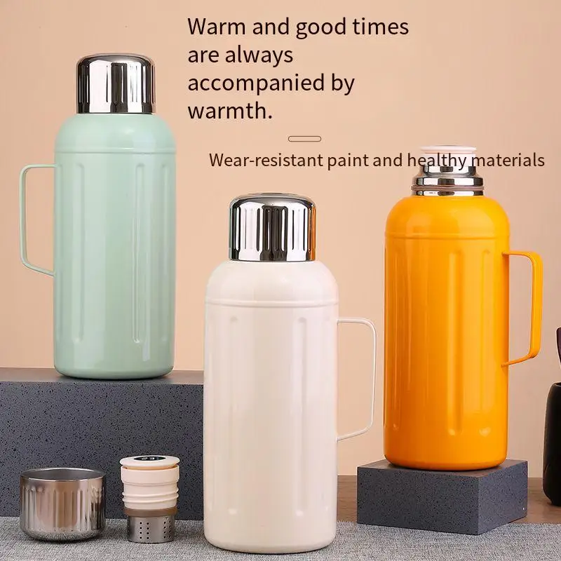 Large Capacity Stainless Steel With Carrying Handle With Lid Thermos Multi-Colour Outdoor Travel Portable Thermos Home Supplies