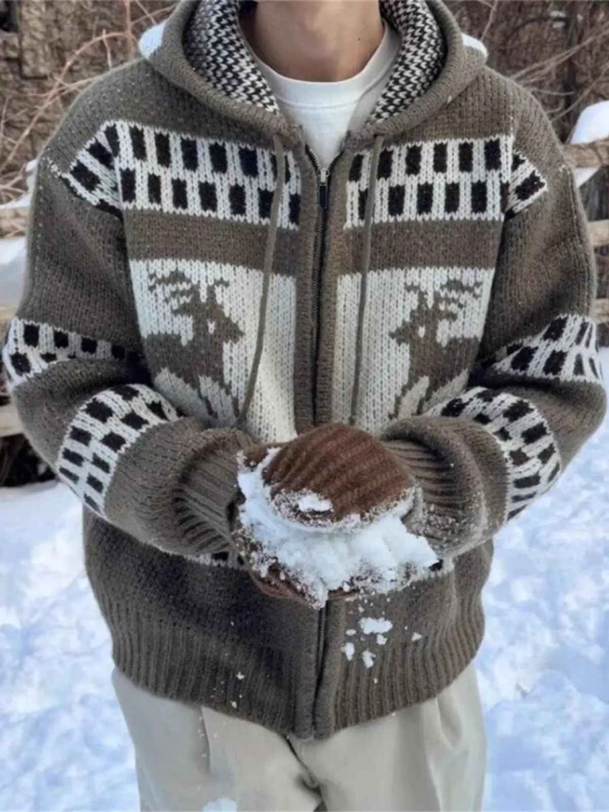 Kardigan Rajut Jacquard Retro Prancis Pola Fair Island 2025 Awal Musim Semi, Mantel Sweater Wol Longgar dan Lembut