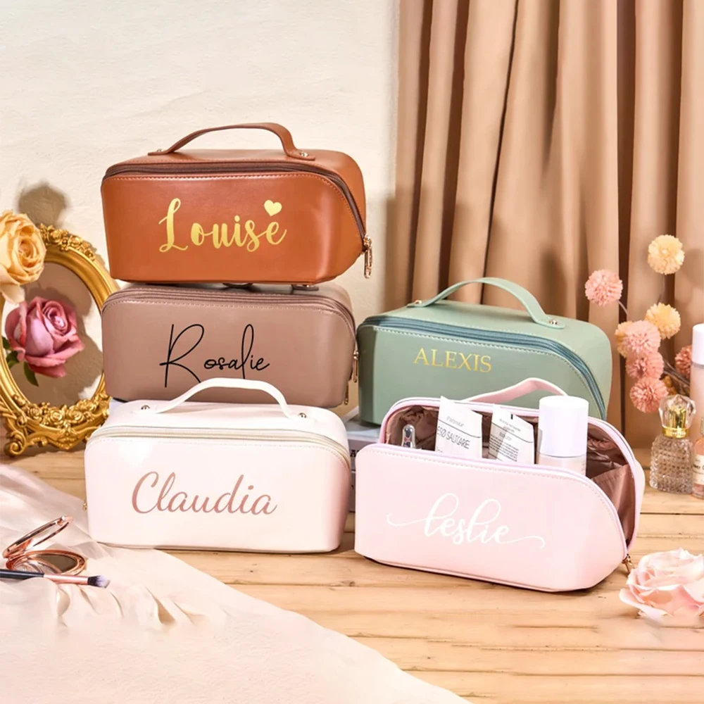 Personalized Cosmetic Bag Portable PU Waterproof Stora Makeup Bag ,Customed Bridesmaid Gifts Fashion Large Capacity Travel Bag