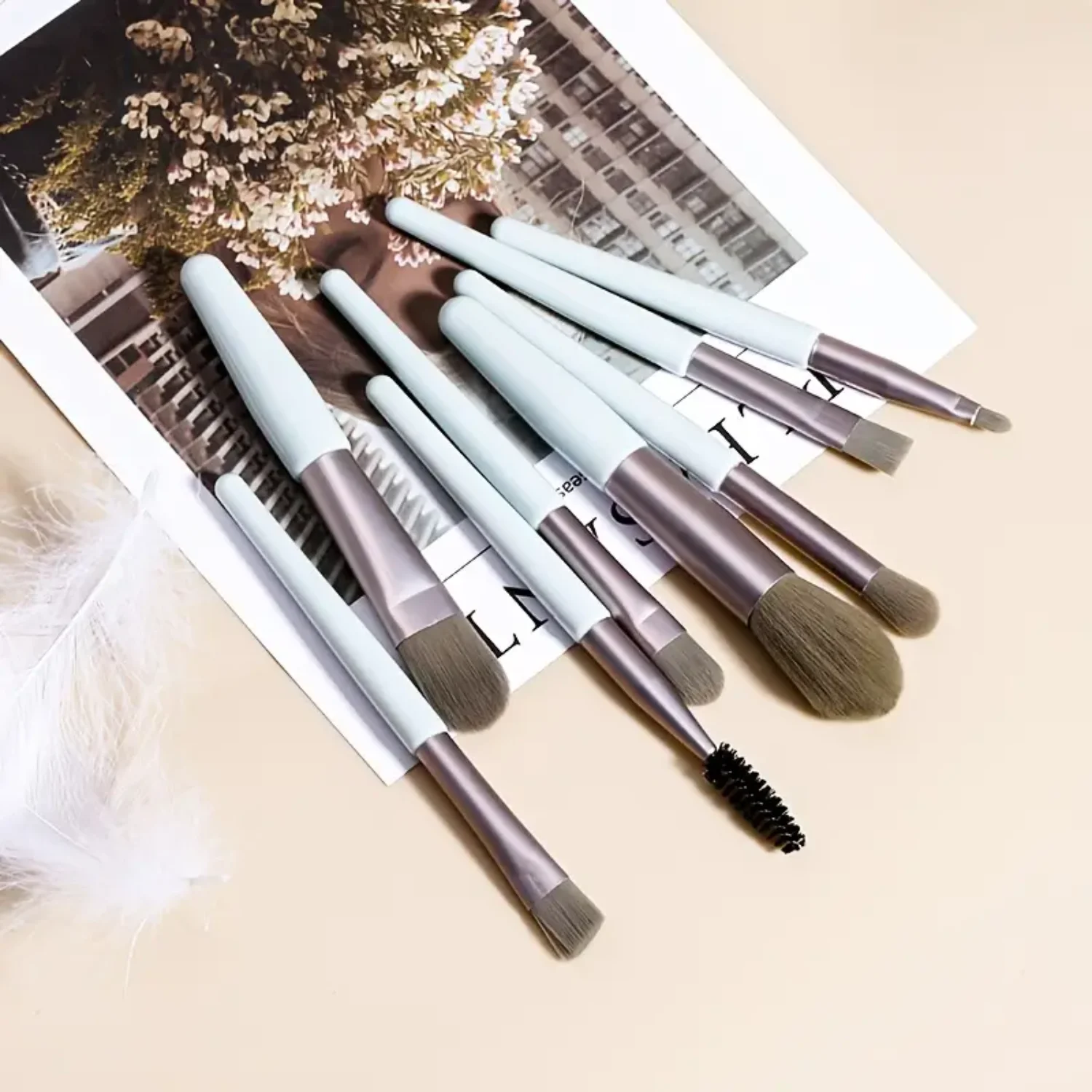 

Soft Powder Eyeshadow Brush Set - 8 Makeup Brushes for Daily Makeup - Grey Makeup Brush Set for Girls