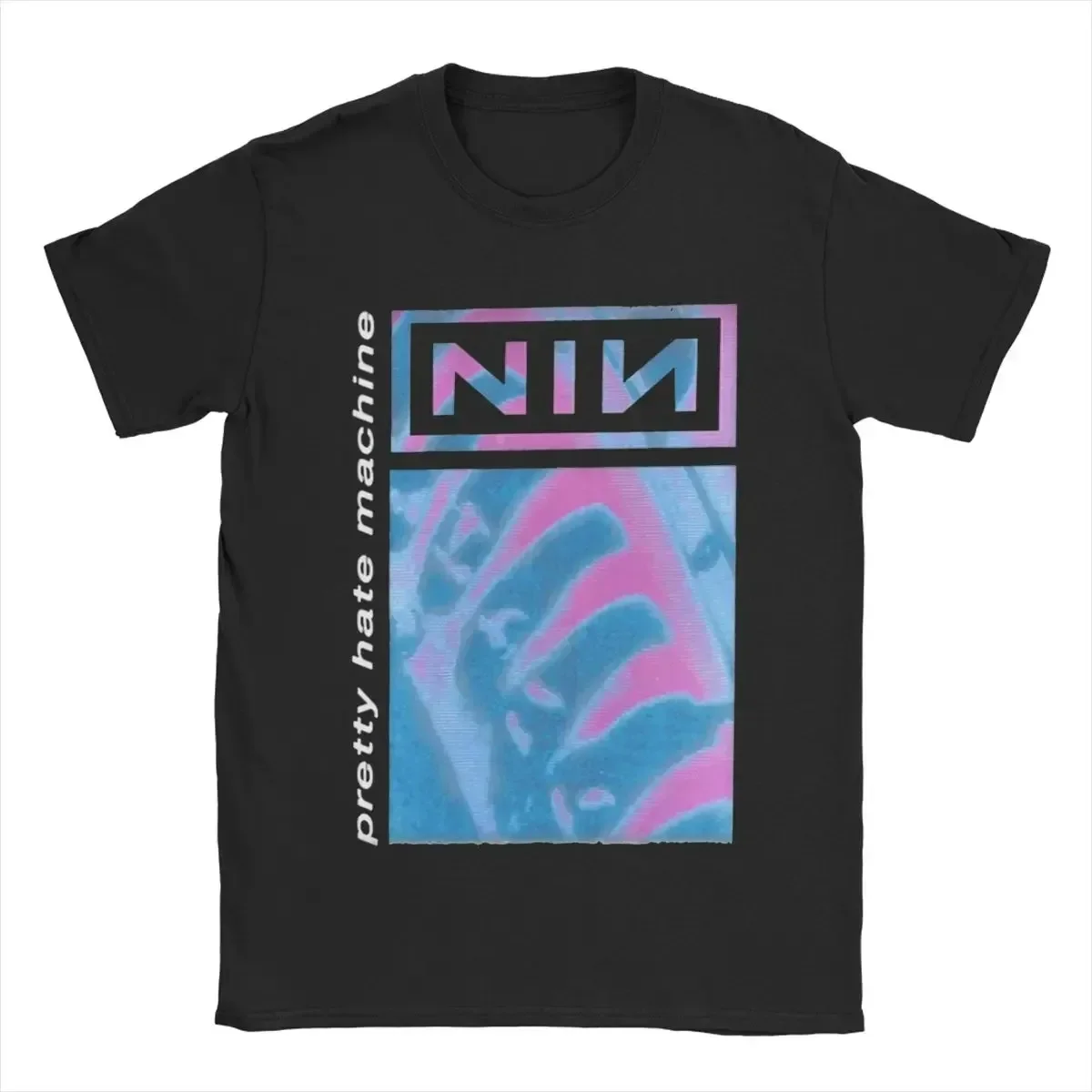 Blue and Purple NIN Nine Inch Nails T-Shirts for Men Funny Pure Cotton Tees Crewneck Short Sleeve T Shirt Adult Clothes