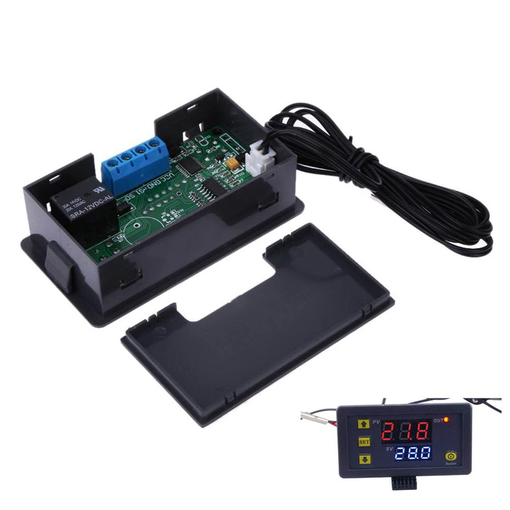 

12V Digital Temperature Controller High Precision Waterproof Sensor for Home Office Store Environment Temp Display Black