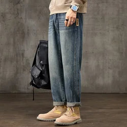 2024 autumn/winter jeans men's loose casual straight leg blue versatile long pants streetwear men denim jeans for mens jeans