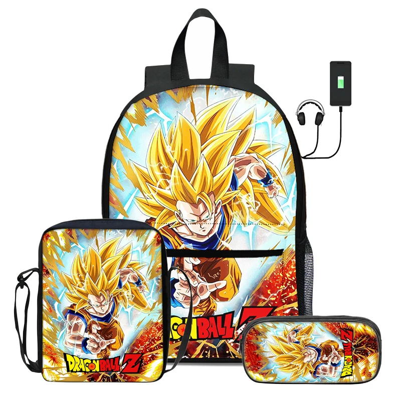 

Dragon Ball Super Saiyan Goku 3 Pcs Set Backpack with Shoulder Bag Pencil Bag Bags Child School Knapsack Rucksack