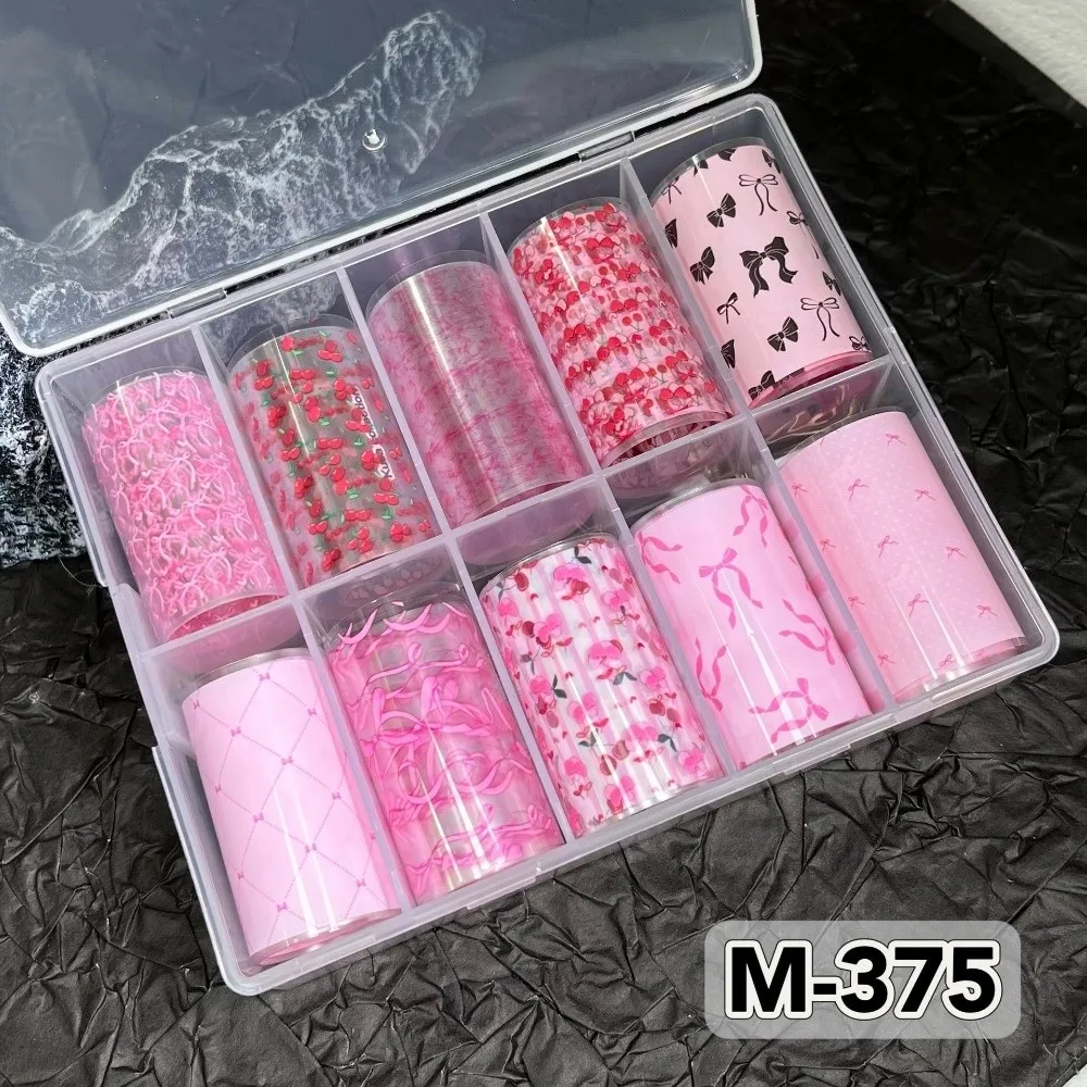 10Rolls Sweet Pink Grid Nail Art Foil Nail Stamping Stars Nail Art Stickers Plaid Pattern Manicure Decals DIY Nail Art