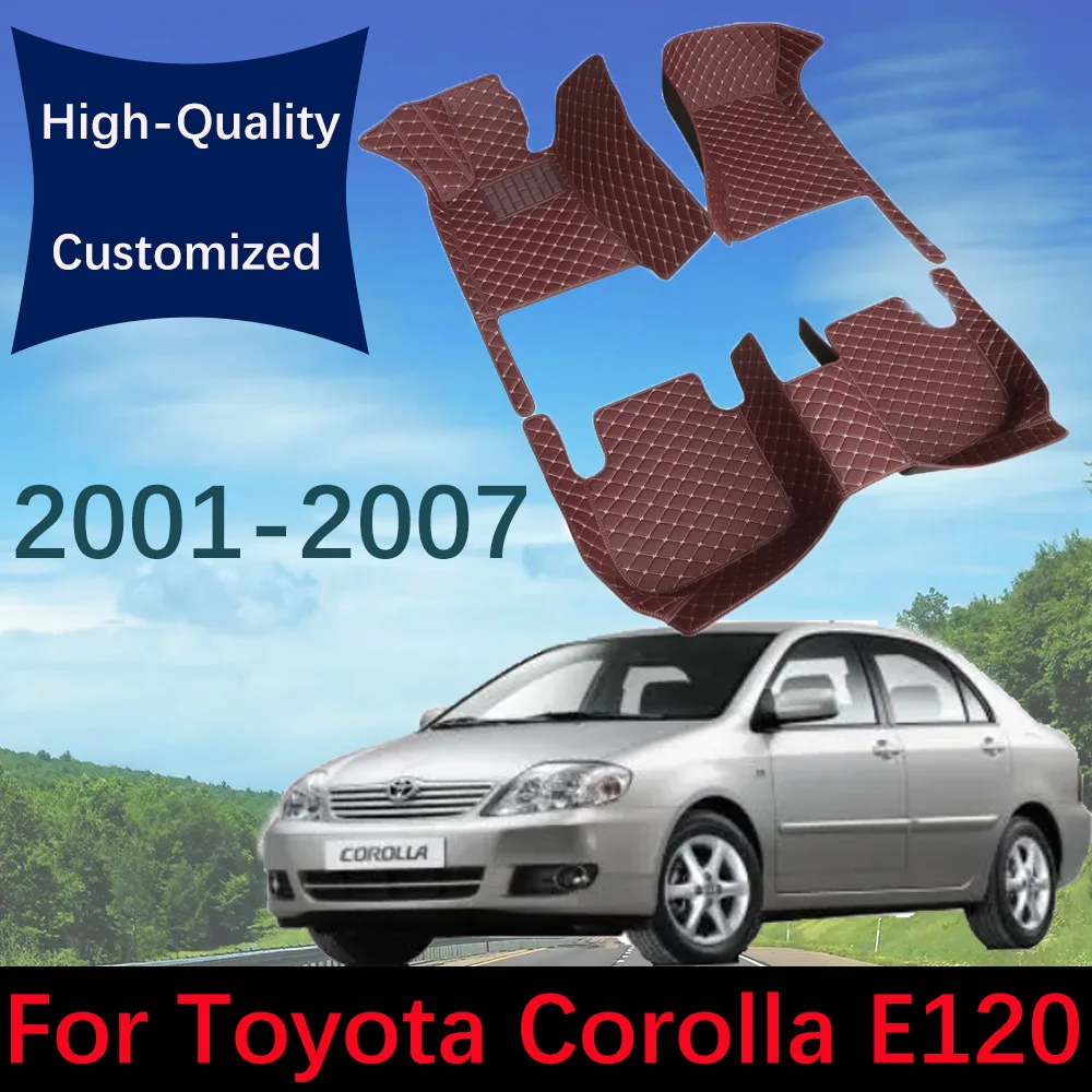 Custom Leather Car Floor Mats For Toyota Corolla E120 2001 2002 2003 2004 2005 2006 2007 Automobile Carpet Rugs Foot Pads