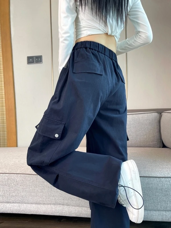 High Waist Slimming Casual Sports Pants Women's Wide Leg Two-Way Wear Cotton Lyocell Casual Straight Leg Workwear Trousers