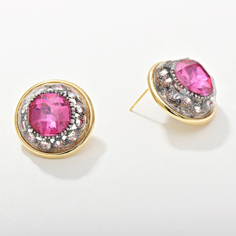 

French Style Women Elegant Zircon 18k Gold Plated Round Stud Earrings Set , Woman Ear Accessories Gift