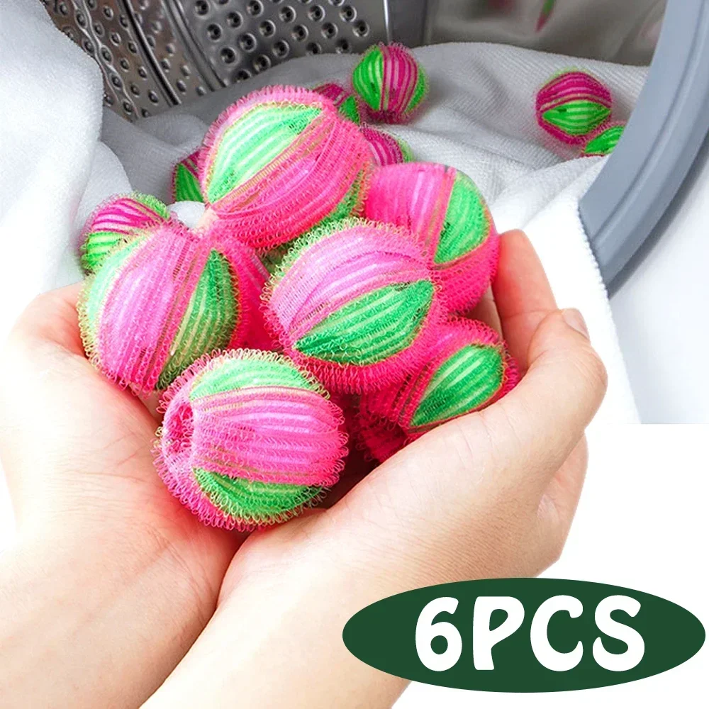 Nylon Magic Laundry Ball, removedor de cabelo, Catcher Laundry Ball, roupa reutilizável ferramenta de limpeza, máquina de lavar roupa, gato, cão, 6pcs