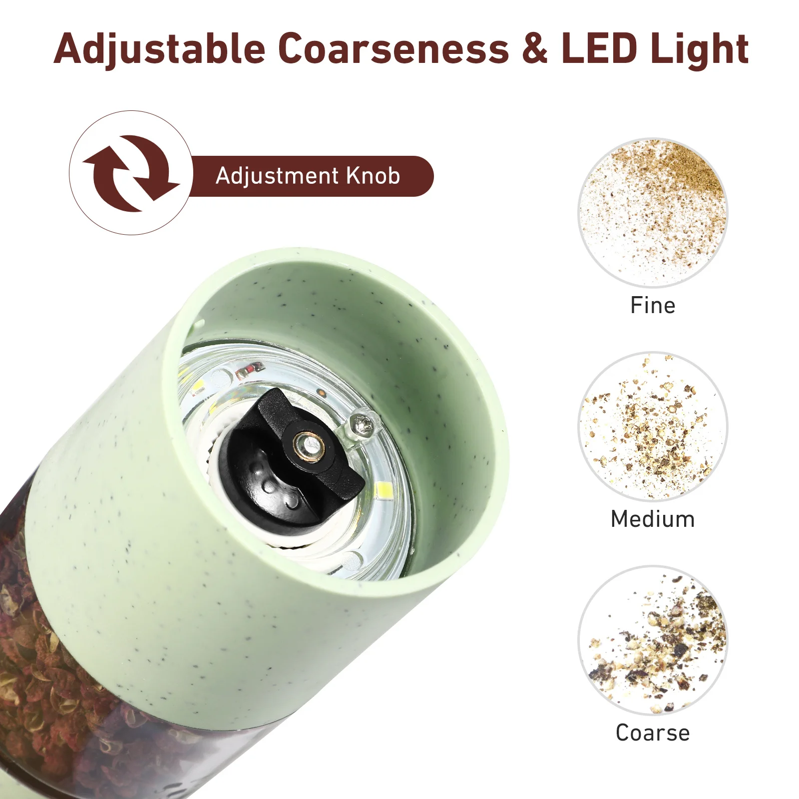 

2Pcs Electric Pepper Grinder Adjustable Coarseness Kitchen Salt Pepper Shaker Set with Holder for Sea Salt Cumin Grinding Tool