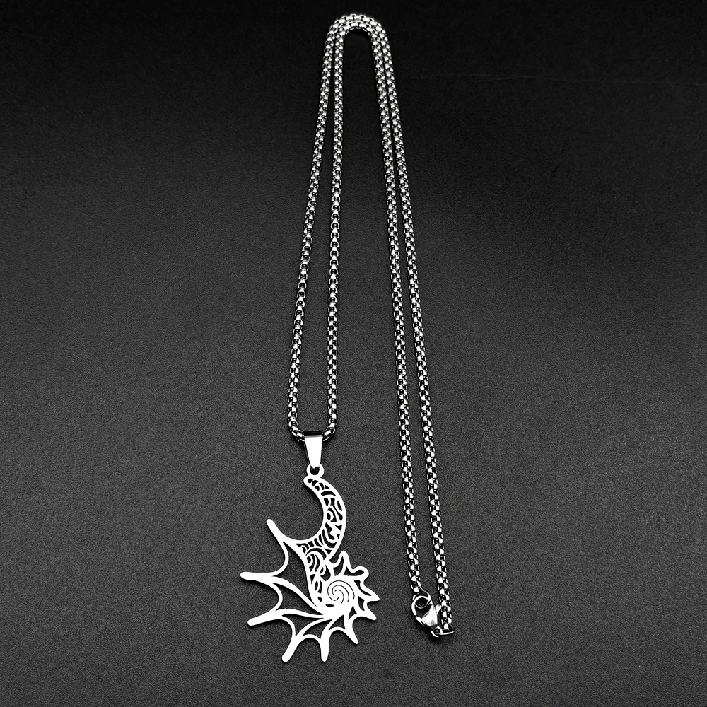 Koru Spiralmuster Sonne-Mond-Kette für Damen und Herren, Edelstahl Muschel-Totem Polynesische Maori-Kultur Tribal Halskette Schmuck Geschenk – Detail 8