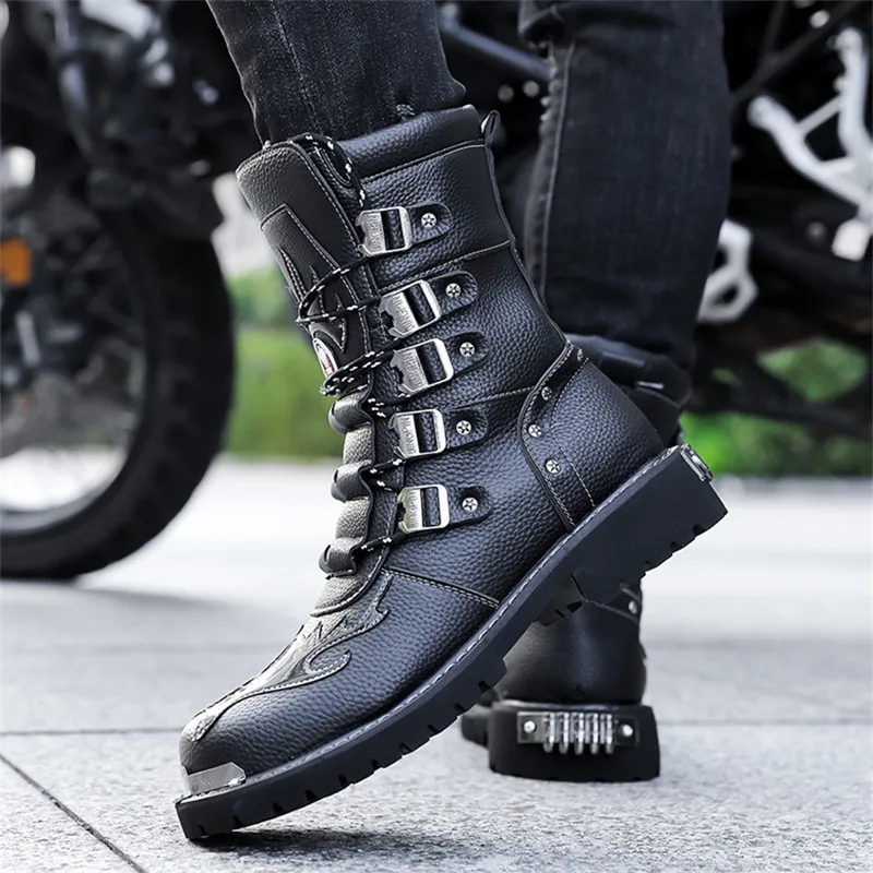 

New Motorcycle Boots Four Season Men's Outdoor Fashion Plus Size High Top Cycling Shoes Comfort Anti-collision Protective Boots