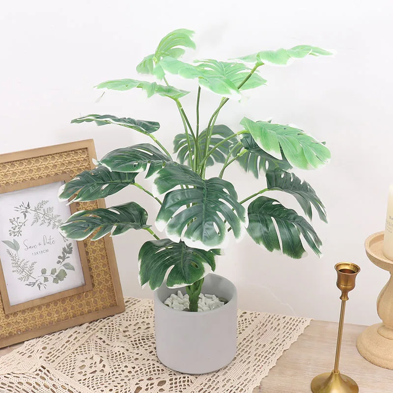 Artificial Plant Green Monstera Tropical Palm Plastic Tree Leave Decorative Fake Flower DIY Garden Wedding Home Decor Accessory