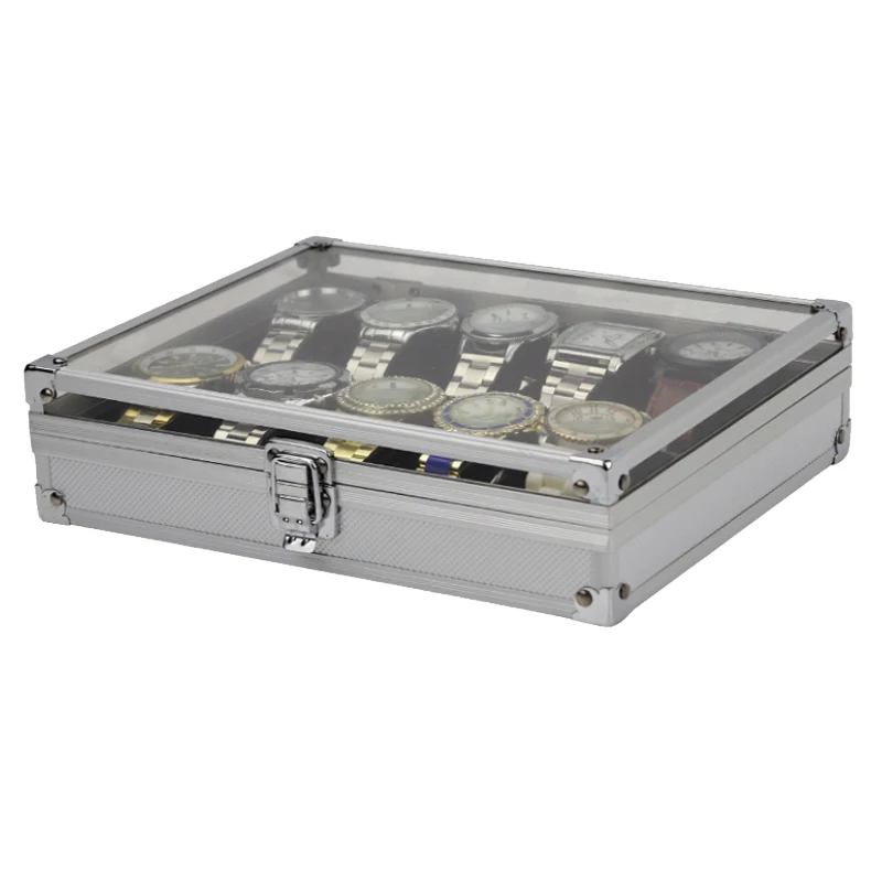 Органайзер для часов из алюминиевого сплава с отделениями для рукоделия, органайзер для хранения ювелирных изделий, прозрачный чехол для часов с подставкой, коробка для часов