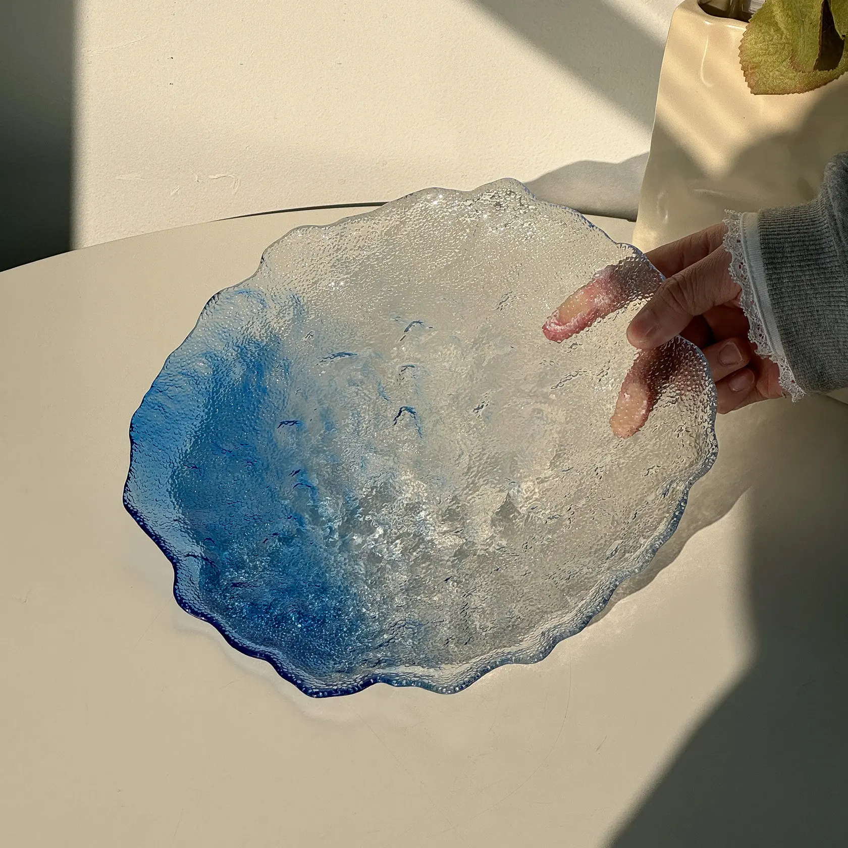 Ins Style Irregular Glacier Glass Plate, Aesthetic Dessert Plate, Small Dish for Fruit, Cake, Snacks & Condiment