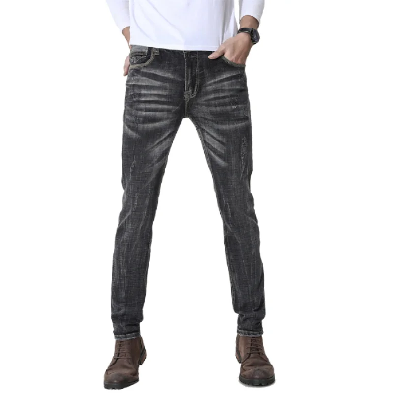 

JXN628 American jeans heavy duty cat whiskers men's casual Slim scratchy elastic small leg trousers man