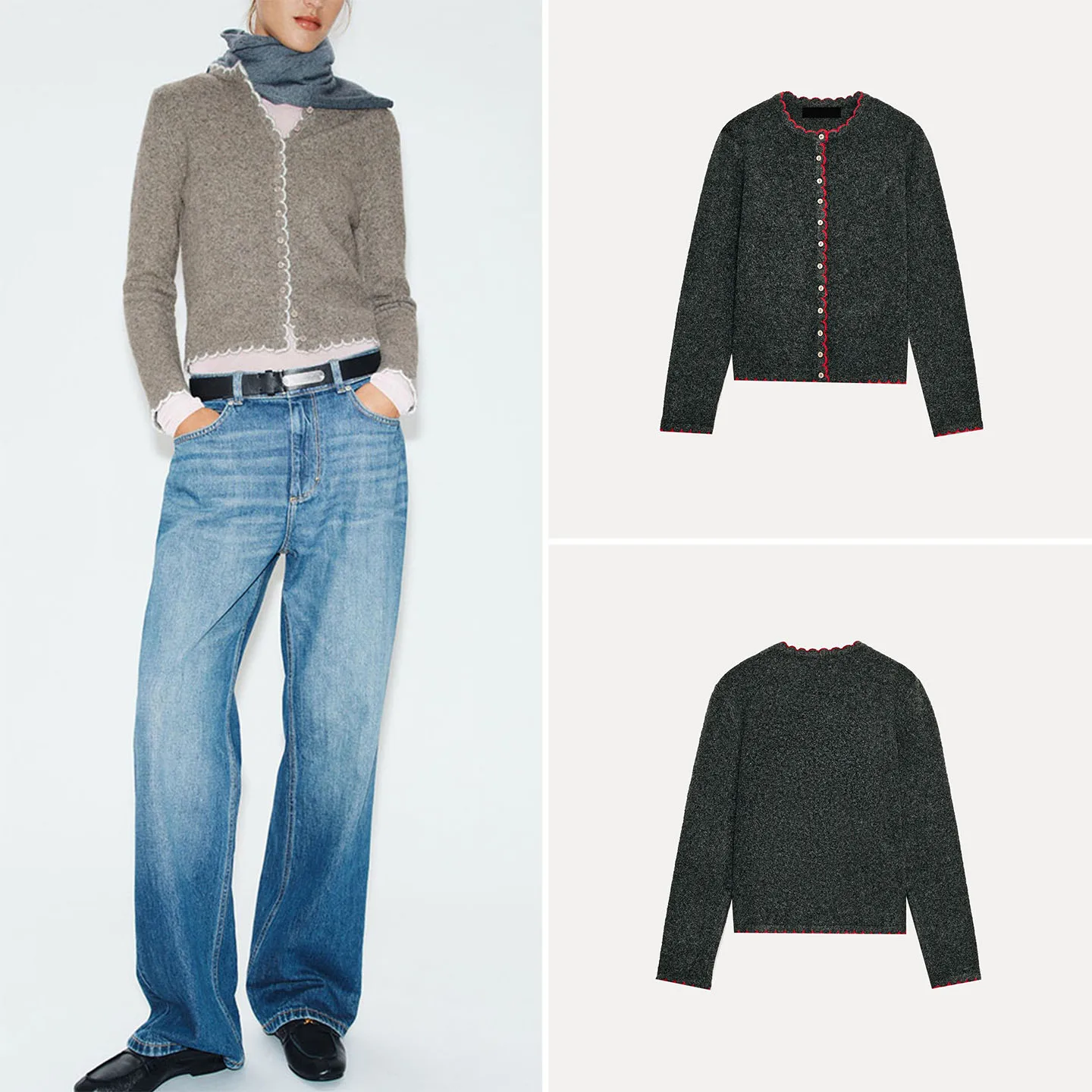 ZADATA Women's Knitted Jacket Long Sleeve round Neck Color Block Splicing  Casual Loose Fit Autumn New Arrival
