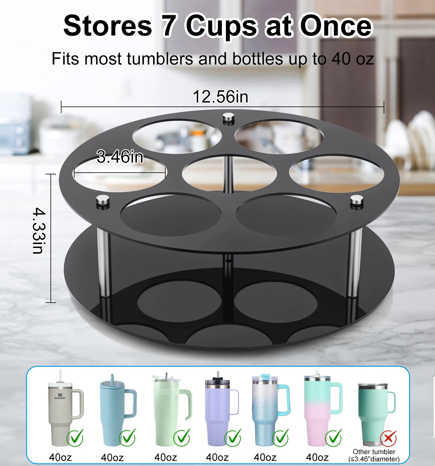 

suitable for glass cups and insulated cups360° rotating 40 oz tool brand cup holder - acrylic organizer with handle slo