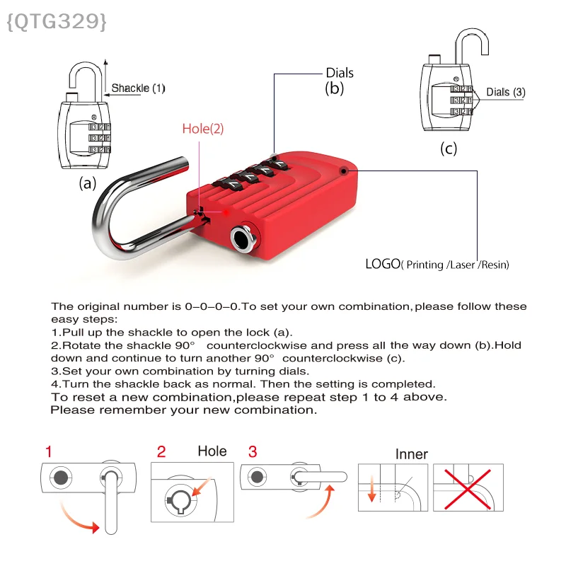 {QTG329} قطعة واحدة من قفل رقمي آمن - طلاء خبز مموج خفيف، مثالي لأمتعة السفر وخزانة الصالة الرياضية
