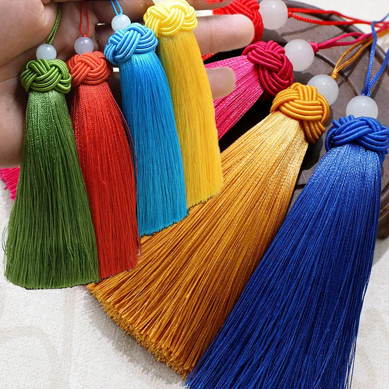 2-10Pcs 9cm Silky Tassels Handmade Soft Tassel Jade Bead Tassels with Pineapple Cap For DIY Craft Jewelry Bookmarks Fringe Trim