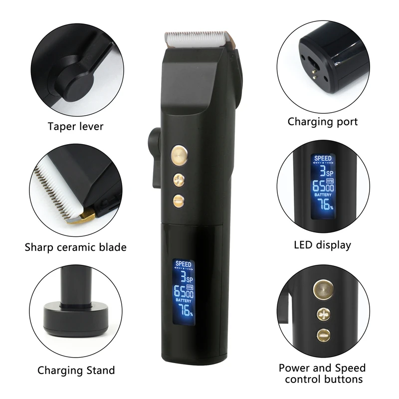 Cortador de cabelo elétrico profissional para homens, aparador recarregável LED Digital Display Cutter, terno de cabeleireiro, máquina de barbear,