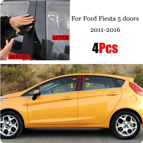

For Ford Fiesta Carnival 2008-2019 window decoration door frame pillar cover bright black center pillar sticker
