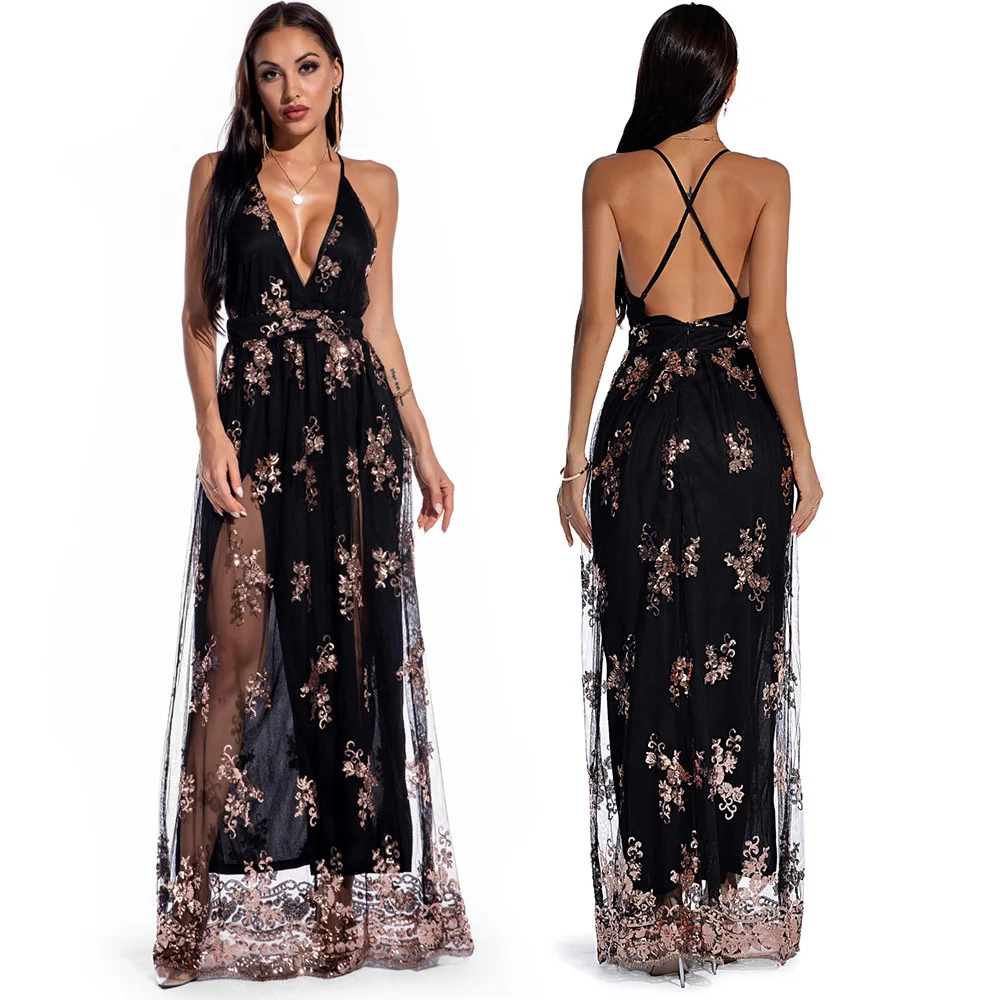 Sexy Club Outfits Sequin Party Woman Dress Women Summer Clothes Bodycon Vintage Maxi Dress Elegant Backless Long Dresses Vestido