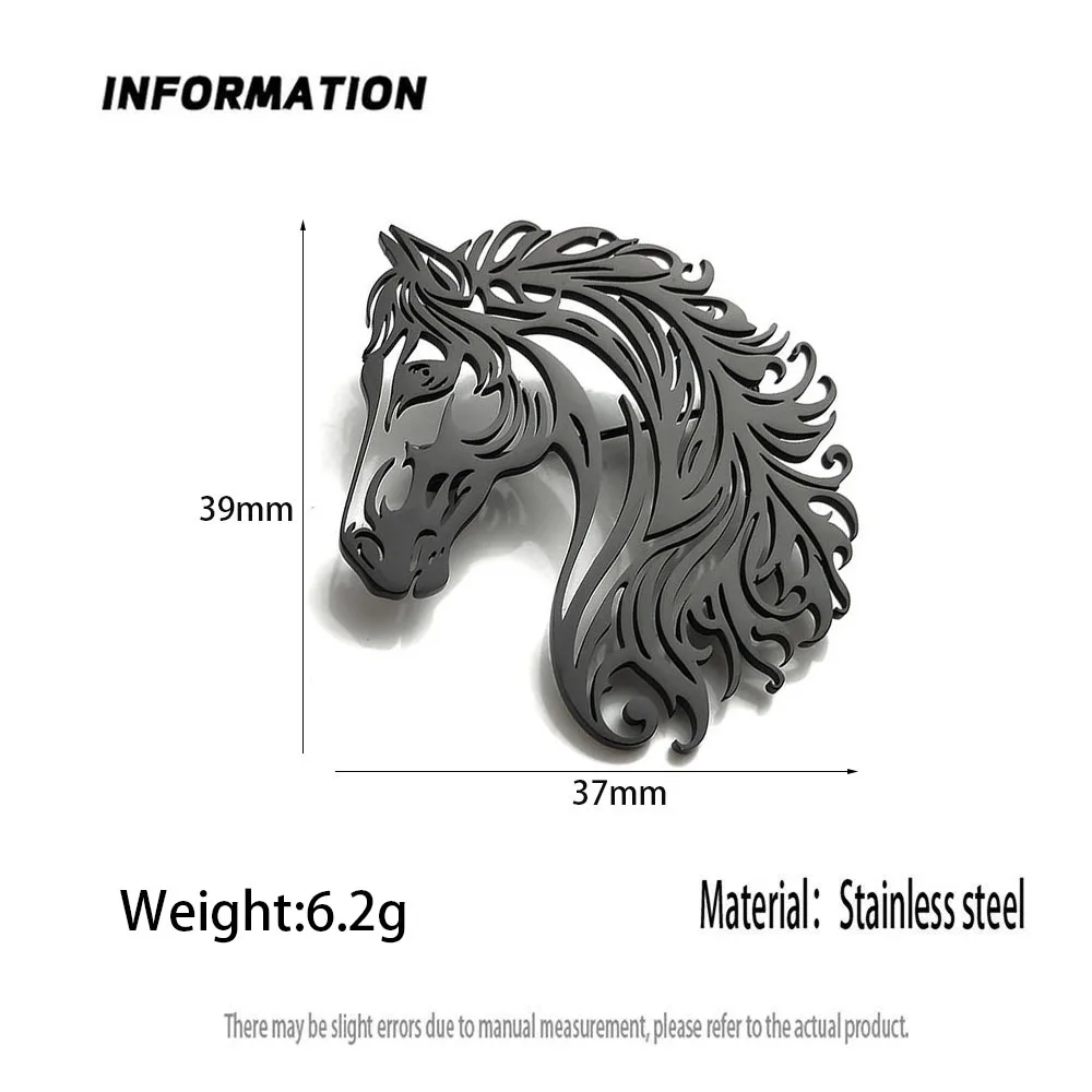 Original hollow horse head stainless steel brooch, waterproof and non-fading men's accessories, suit lapel pin, boyfriend gift
