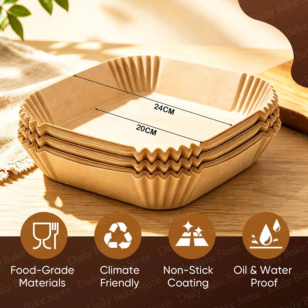 20-24cm Square Parchment Paper, Air Fryer Paper Liners Compatible with Ninja AF141 5 QT Pro AF181 6.5QT, Cosori Chefman 6 QT