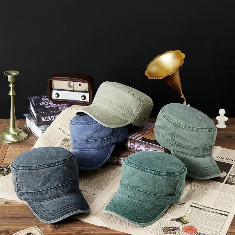 ﻿ 56-62cm Flat Baseball Hat for Men Women Solid Flat Top Baseball Cap Washed Dailywear Visor Big Size Outdoor Sun Cap Adjustable