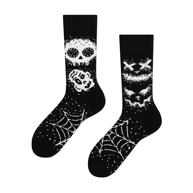 Retro Colorful Sugar Skull Unisex AB Crew Socks Day of the Dead Halloween Irregular Cotton Socks Men Women Couple Socks for Bulk