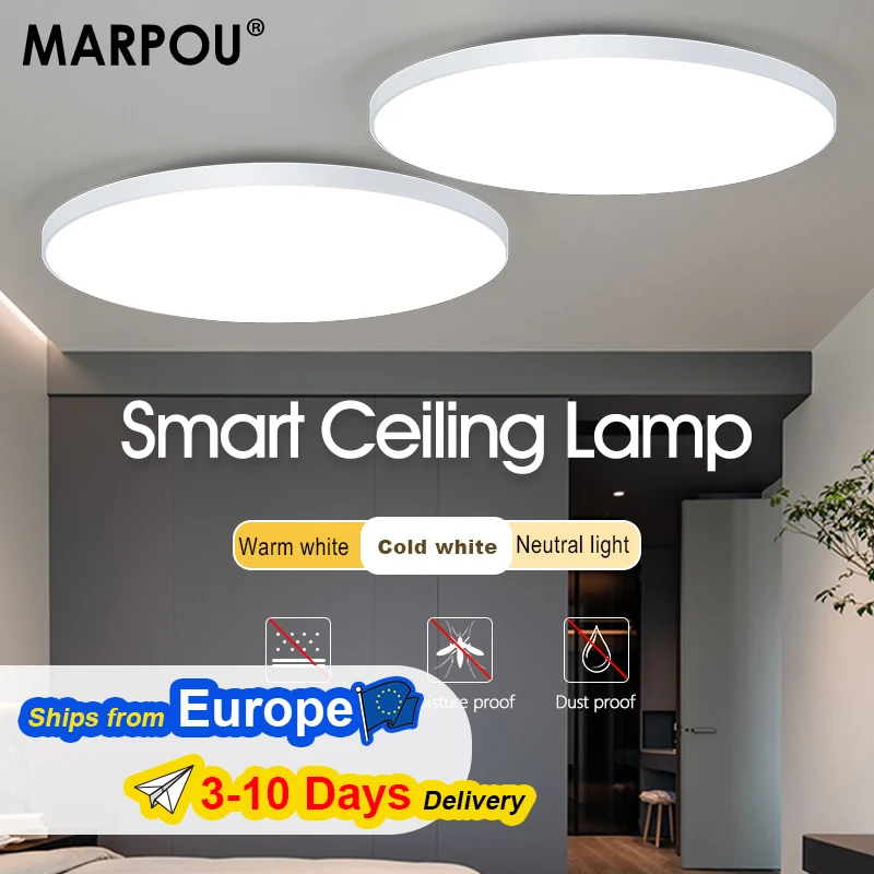 MARPOU LED Smart Deckenleuchte mit APP-Fernbedienung, dimmbar, moderne runde Deckenlampen, Innenleuchte für Badezimmer, Schlafzimmer