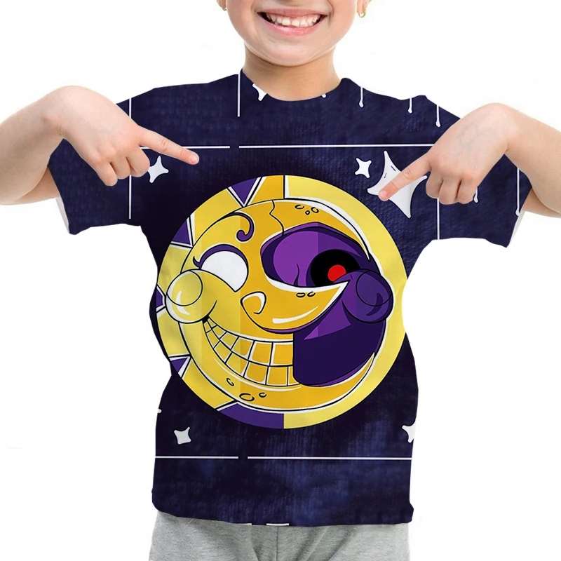 Cartoon Sundrop Moondrop Fnaf T-Shirt Girls Summer Short Sleeve Tshirt Boys Casual Breathable Tees Tops Harajuku Kids T Shirt