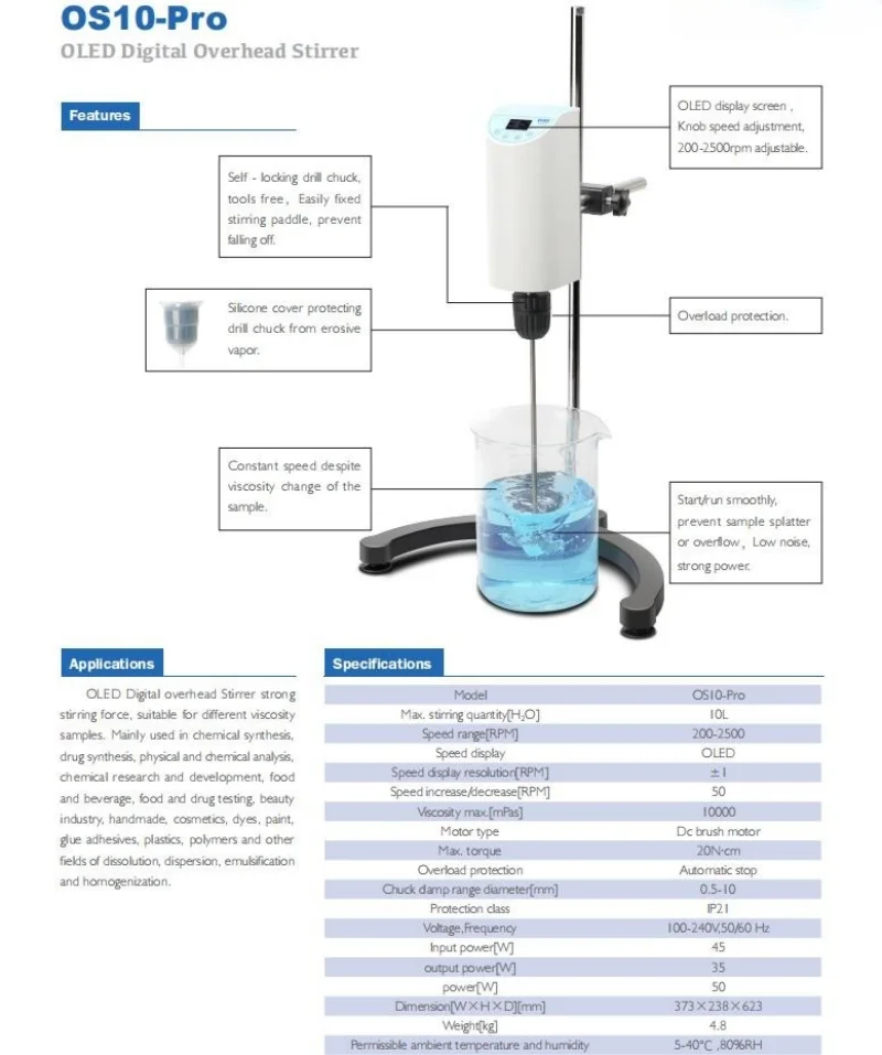 WEIAI Laboratory Overhead Stirrer 10L Digital Display Electric Stirrer 200-2500rpm Lab Mixer Lab Equipment