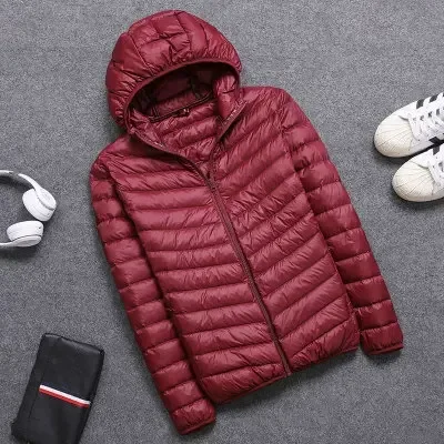 Outdoor Men's Hiking Down Jackets Autumn Winter Mens Thin Stand Collar&hooded White Duck Down Coats Male Solid Color Warm Coats