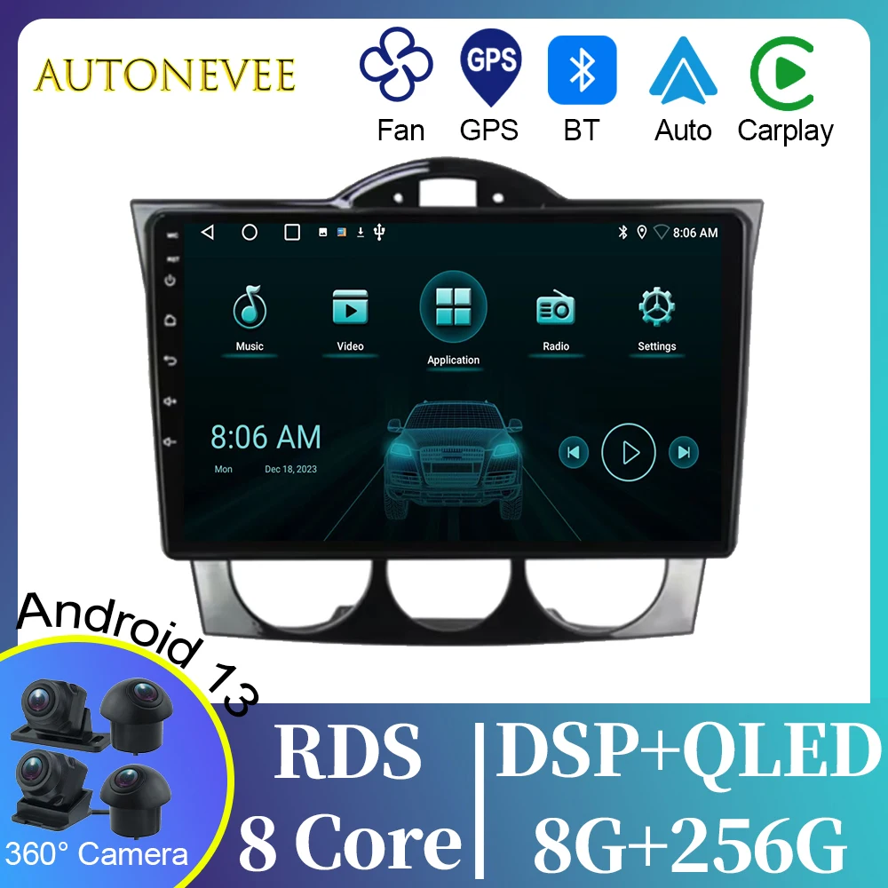 

Car DVD Android 13 For Mazda RX-8 RX 8 RX8 SE 2003 - 2018 2019 2020 2021 Multiemdia Player Auto Radio Navigation GPS Screen QLED