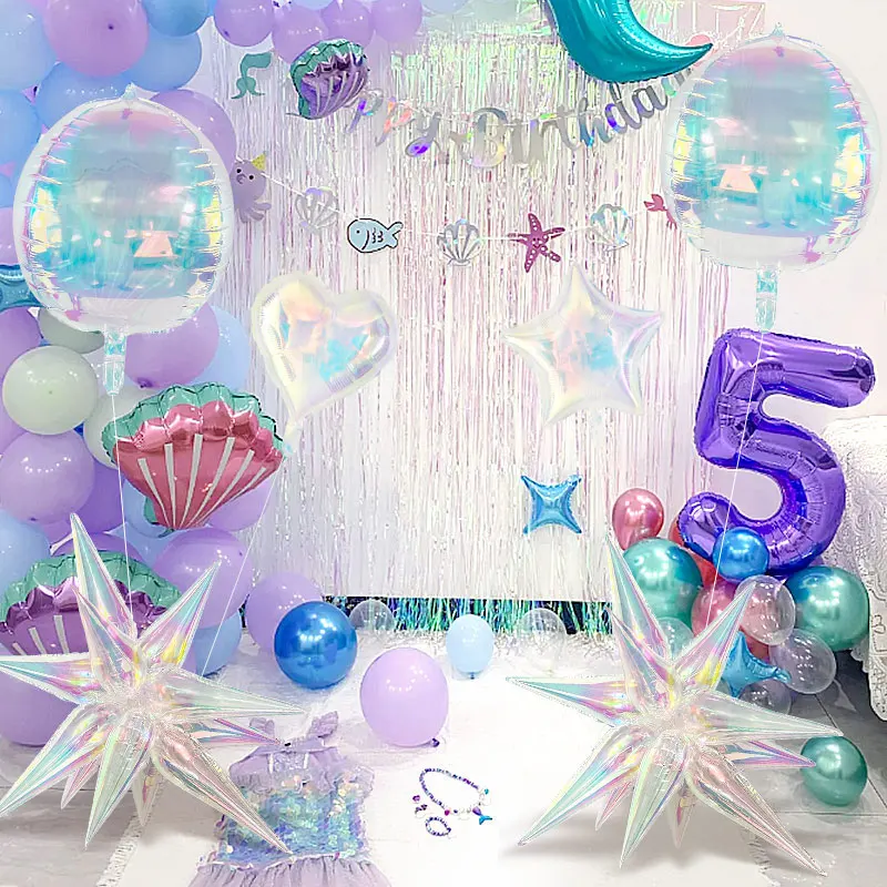 Transparente bunte Laser Herz Ballon Stern Folie Luftballons Starburst Kegel Spike Ballon Geburtstag Hochzeit Disco Party Dekoration