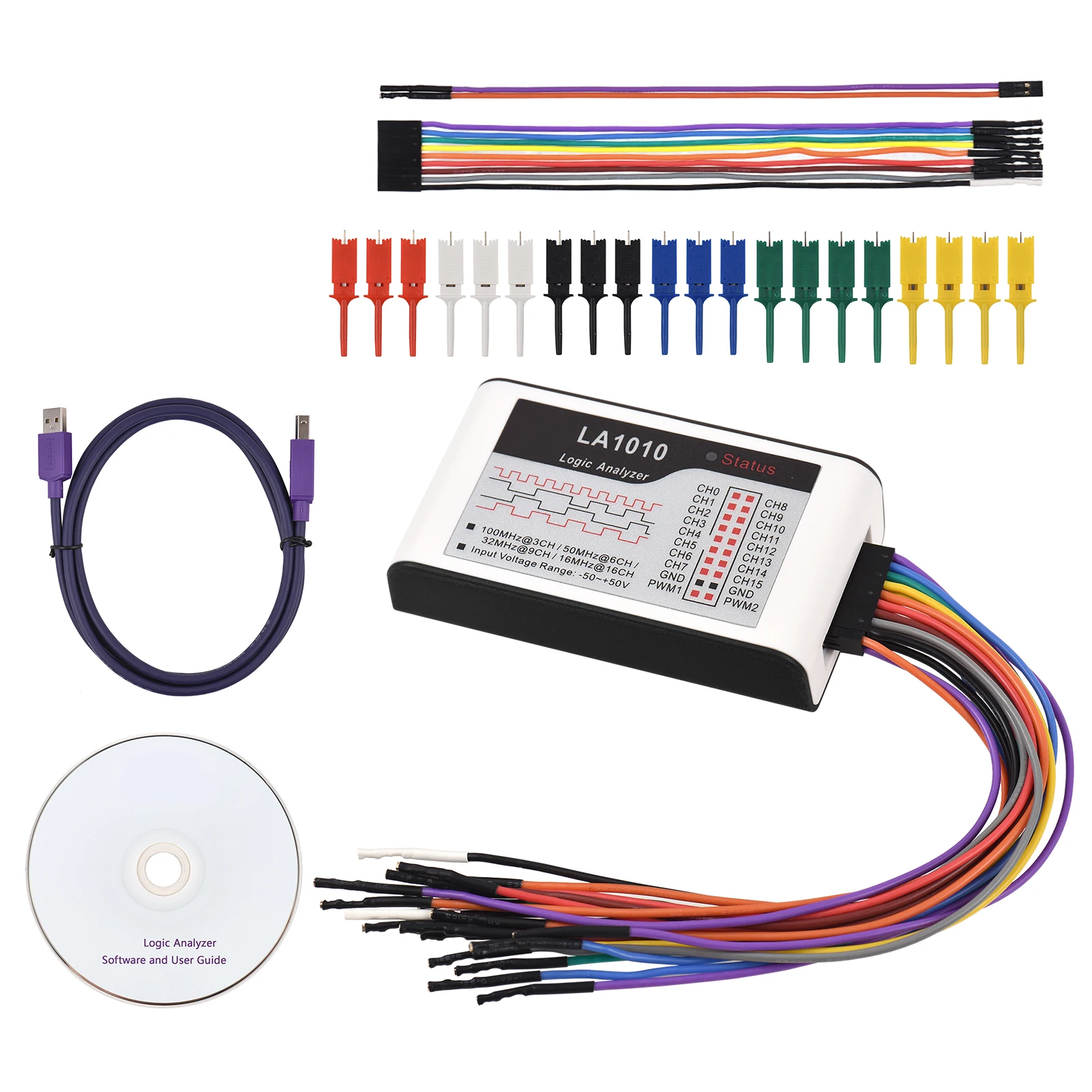 LA1010 16 Channels Logic Analyzer USB 2.0 Interface 100MHz Sampling Rate Supports PC Software for Timing Judgment