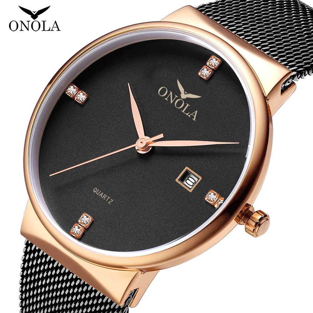 

ONOLA Simple Ultrathin Quartz Watch Men Classic Luxury Stainless Steel Mesh Belt Watch Casual Waterproof Relogio Masculino